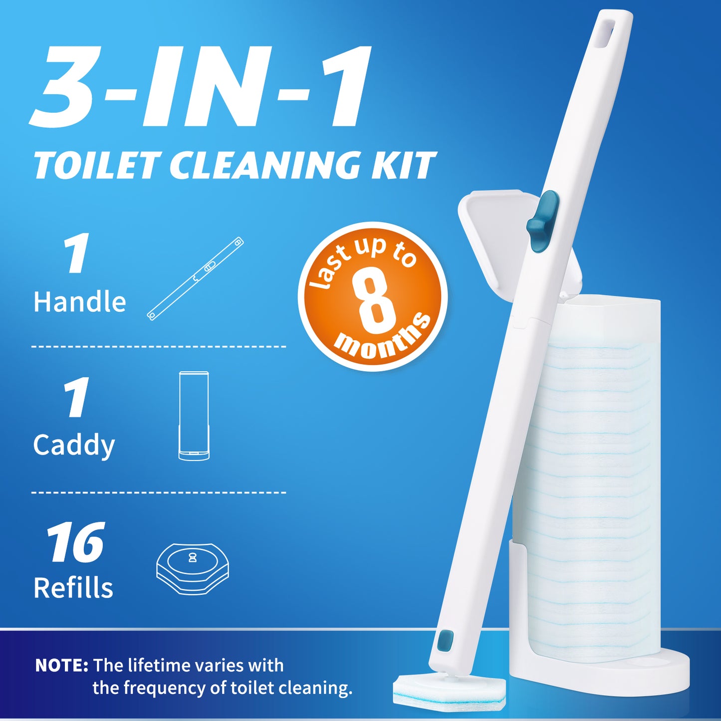 Ksend Toilet Bowl Brush and Holder - Disposable Toilet Brush Set with 16 Refills & 1 Storage Caddy, Effective Toilet Scrubber Preloads Toilet Bowl Cleaners, Handy Cleaning Supplies, Household Supplies