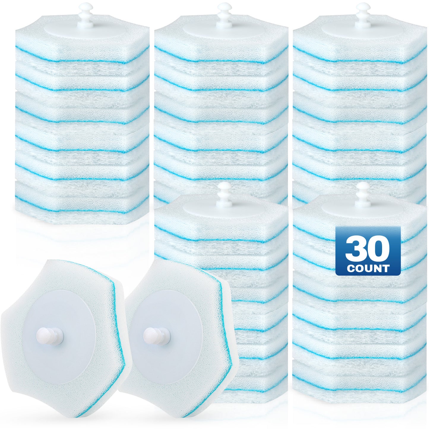 Ksend Toilet Bowl Cleaners - 30 Pack, Powerful Toilet Wand Refills, Disposable Toilet Brush Replacement Head, Toilet Scrubber Heads, Toilet Cleaner Refill Pads for Bathroom Cleaning