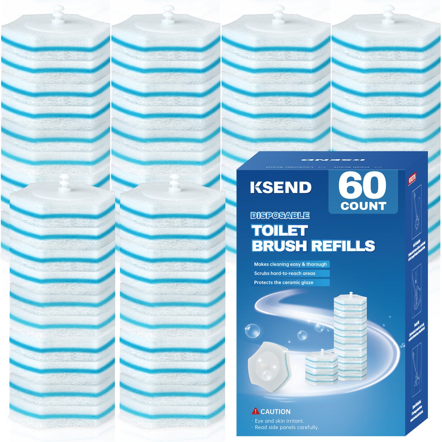 Ksend Toilet Bowl Cleaners - 30 Pack, Powerful Toilet Wand Refills, Disposable Toilet Brush Replacement Head, Toilet Scrubber Heads, Toilet Cleaner Refill Pads for Bathroom Cleaning