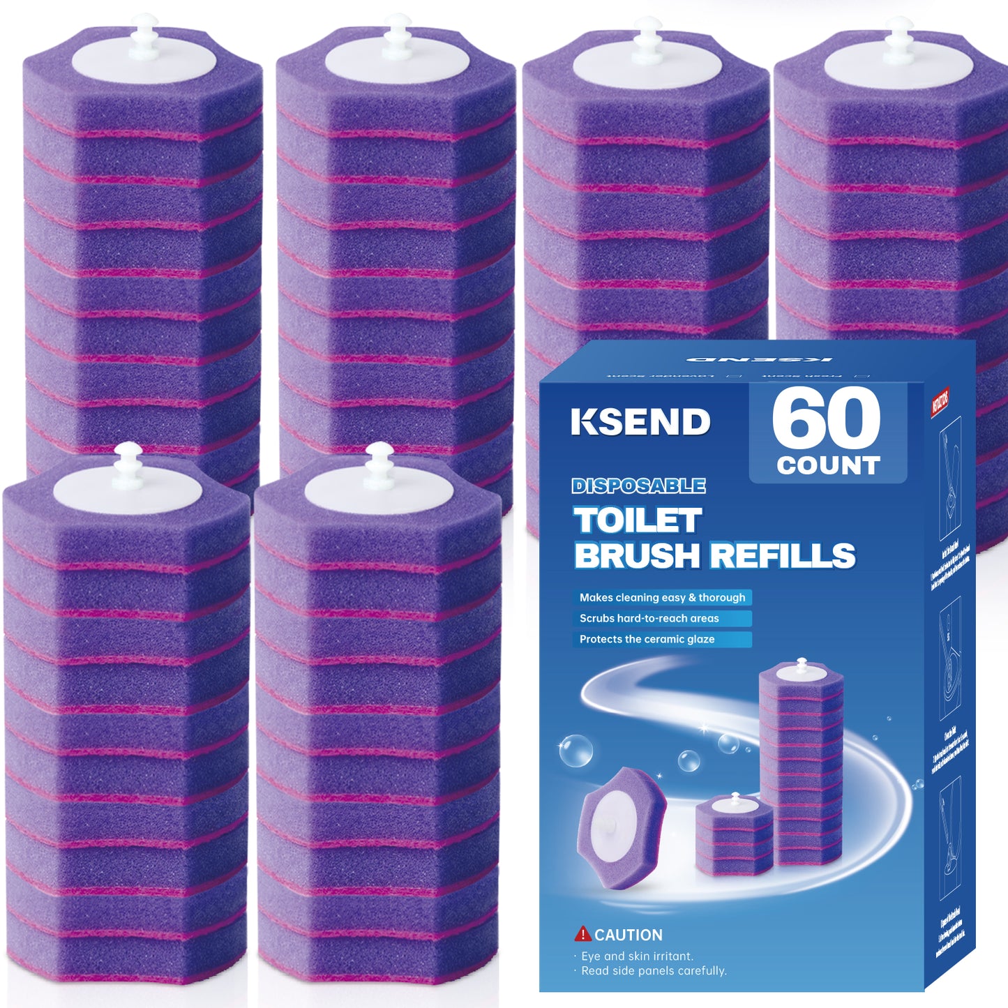 Ksend Toilet Bowl Cleaners - 30 Pack, Powerful Toilet Wand Refills, Disposable Toilet Brush Replacement Head, Toilet Scrubber Heads, Toilet Cleaner Refill Pads for Bathroom Cleaning