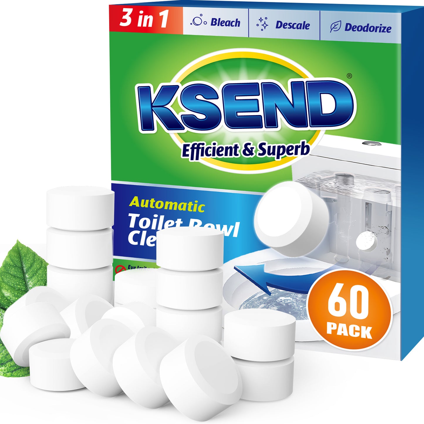 Ksend Toilet Bowl Cleaner Tablets 20 PCS - Automatic Toilet Bowl Cleaners with Bleach, Slow-Releasing Toilet Tank Cleaners for Deodorizing & Descaling