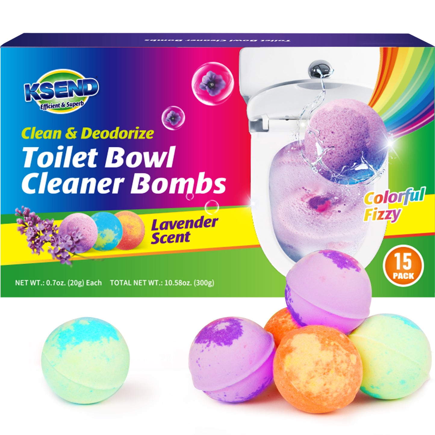 Ksend Toilet Bowl Cleaners - 15 Pack Fizzy & Colorful Natural Toilet Bowl Cleaner Tablets, Toilet Bowl Cleaner Bombs for a Fresh and Sparkling Toilet